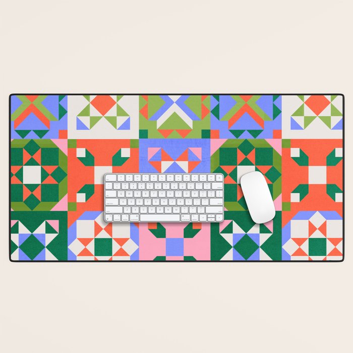Bright Geometric Quilt Mosaic Pattern Desk Mat Gallery Image 1