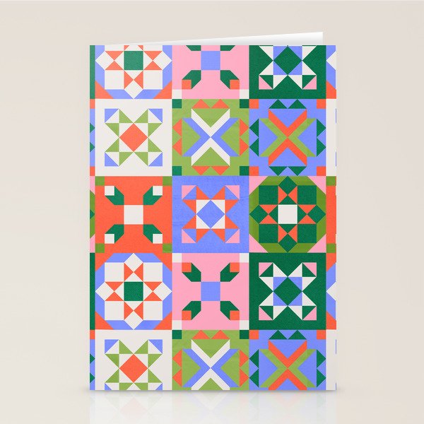 Bright Geometric Quilt Mosaic Pattern Stationery Card Gallery Image 2