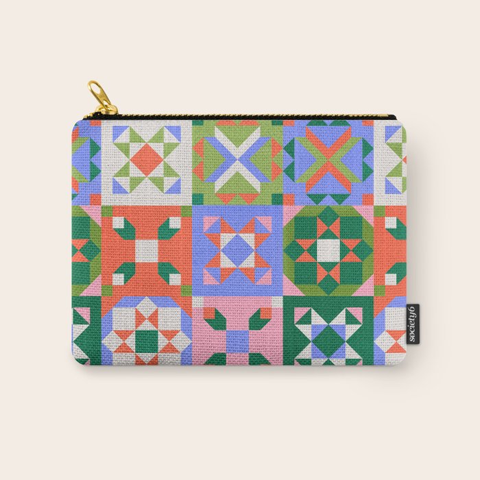 Bright Geometric Quilt Mosaic Pattern Carry All Pouch Gallery Image 1