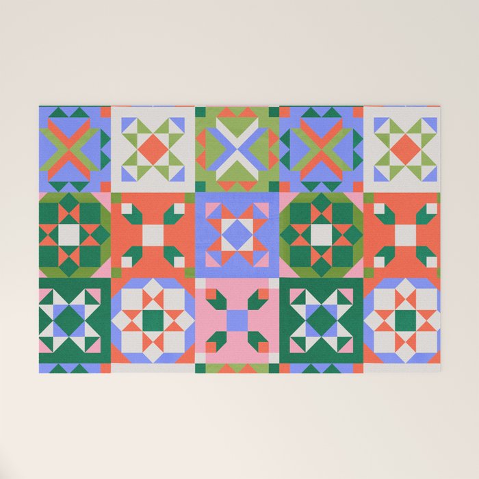 Bright Geometric Quilt Mosaic Pattern Welcome Mat Gallery Image 1