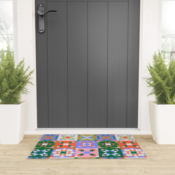 Bright Geometric Quilt Mosaic Pattern Welcome Mat Gallery Image 3