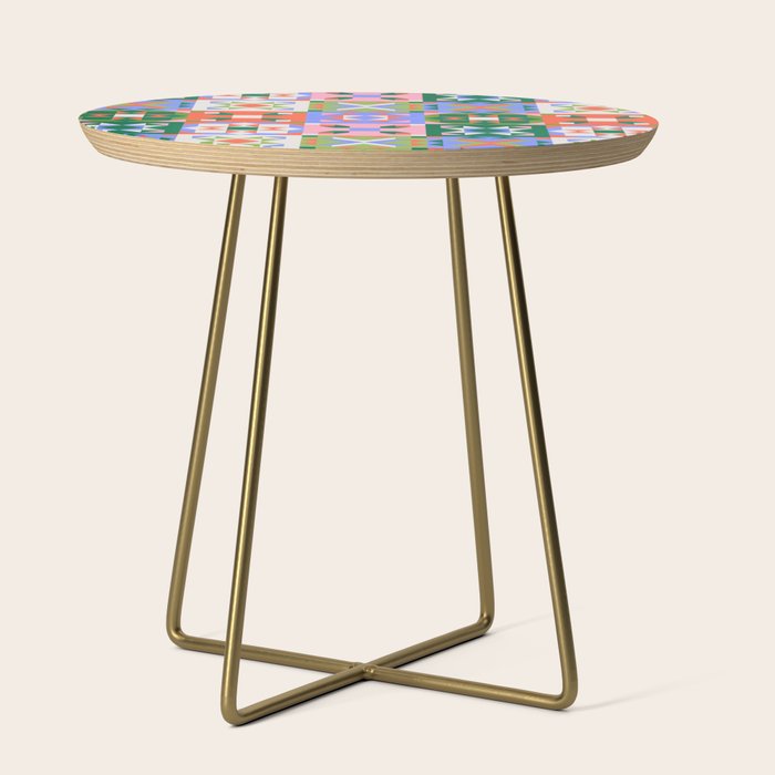 Bright Geometric Quilt Mosaic Pattern Side Table Gallery Image 1