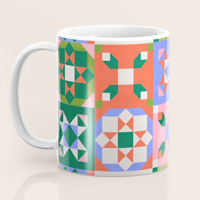 Bright Geometric Quilt Mosaic Pattern Coffee Mug Gallery Image 3