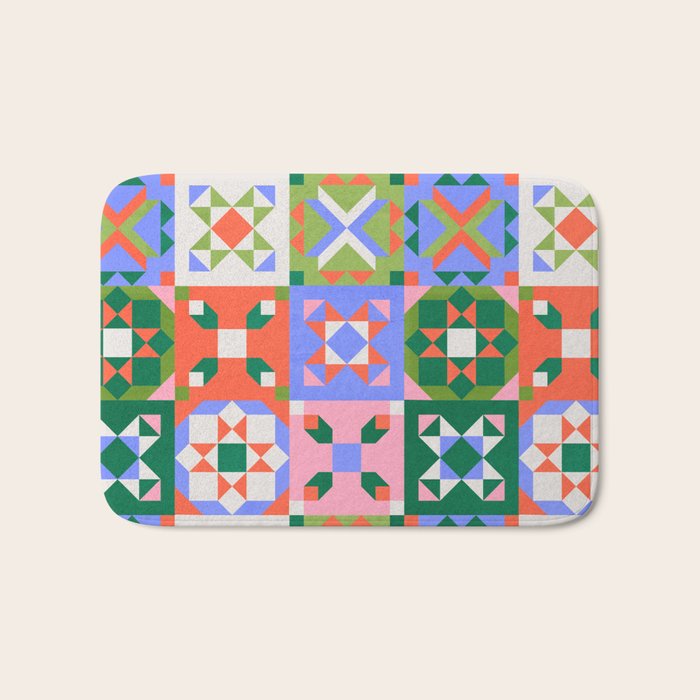 Bright Geometric Quilt Mosaic Pattern Bath Mat Gallery Image 1