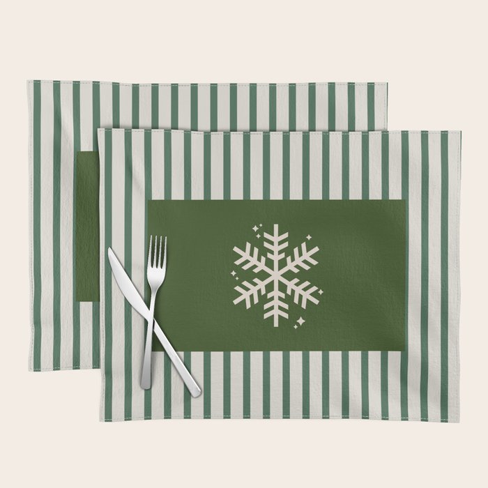 Snowflake Green Striped Placemat Gallery Image 1