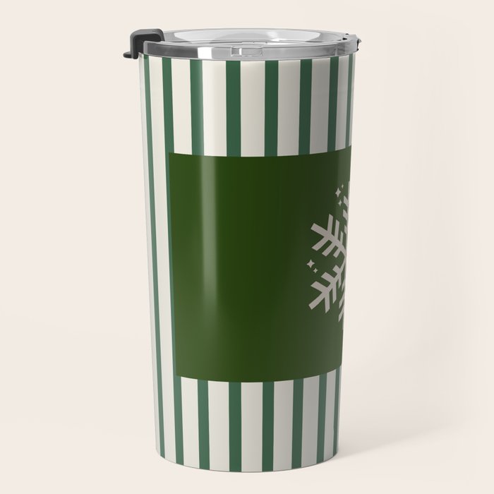 Snowflake Green Striped Travel Mug Gallery Image 3