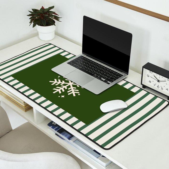 Snowflake Green Striped Desk Mat Gallery Image 2