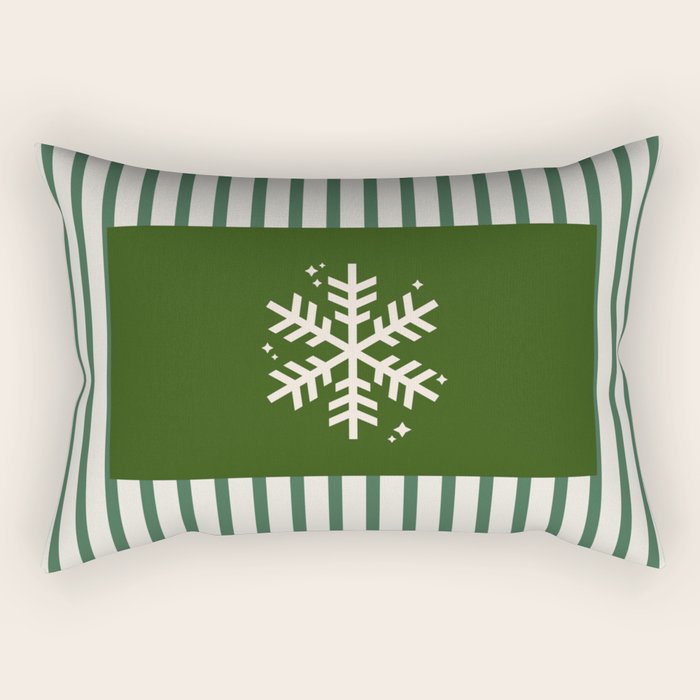 Snowflake Green Striped Rectangular Pillow Gallery Image 1