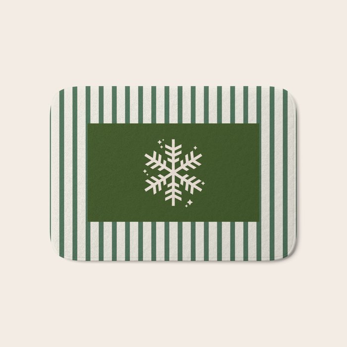 Snowflake Green Striped Bath Mat Gallery Image 1