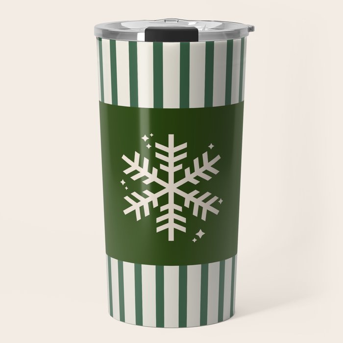 Snowflake Green Striped Travel Mug Gallery Image 1