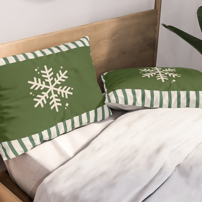 Snowflake Green Striped Pillow Sham Gallery Image 2