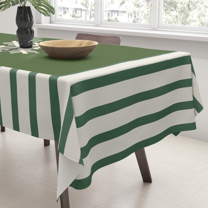 Snowflake Green Striped Tablecloth Gallery Image 3