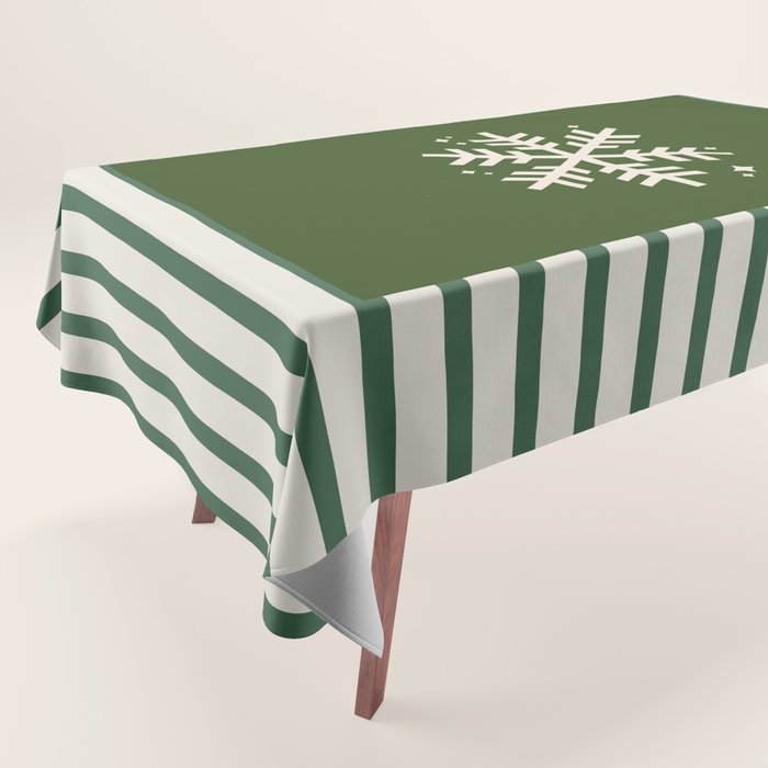 Snowflake Green Striped Tablecloth Gallery Image 1