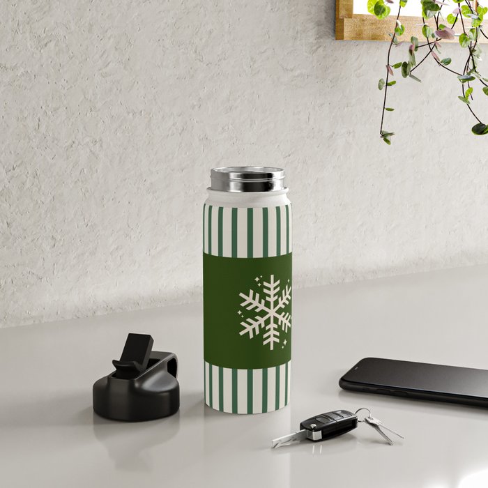 Snowflake Green Striped Water Bottle Gallery Image 4