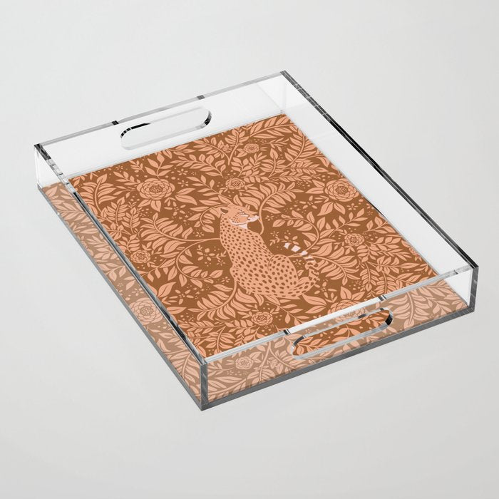 Summer Cheetah Floral Pattern - Fawn Brown Acrylic Tray Gallery Image 1