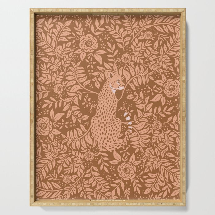 Summer Cheetah Floral Pattern - Fawn Brown Serving Tray Gallery Image 1