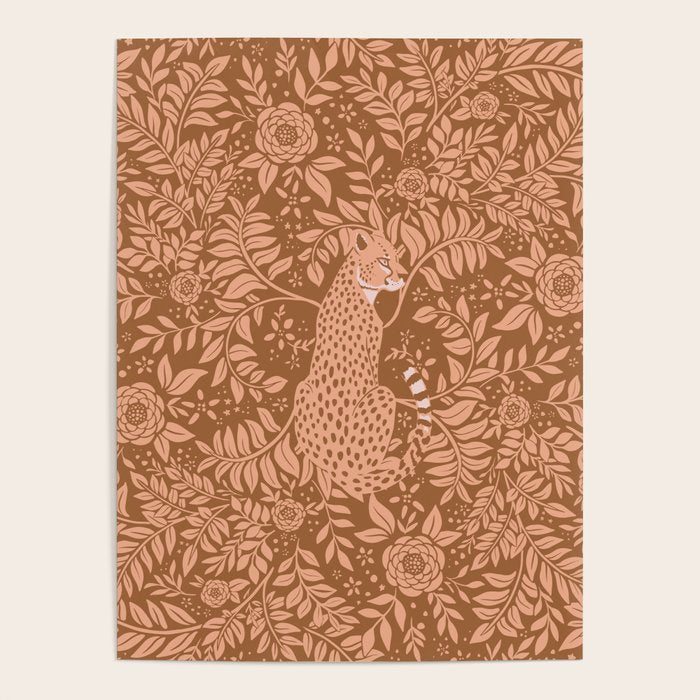 Summer Cheetah Floral Pattern - Fawn Brown Poster Gallery Image 1