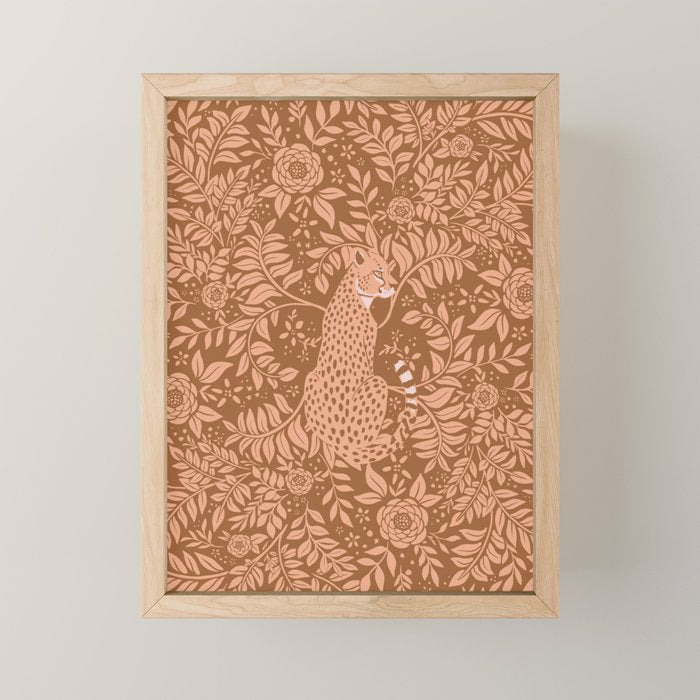 Summer Cheetah Floral Pattern - Fawn Brown Mini Art Print Gallery Image 1