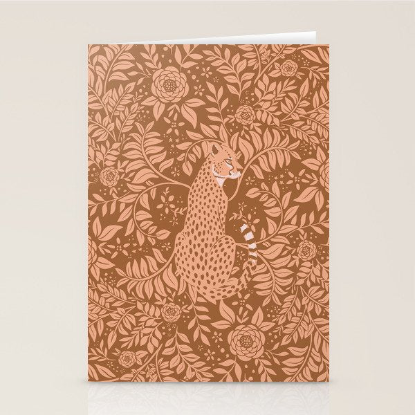 Summer Cheetah Floral Pattern - Fawn Brown Stationery Card Gallery Image 2
