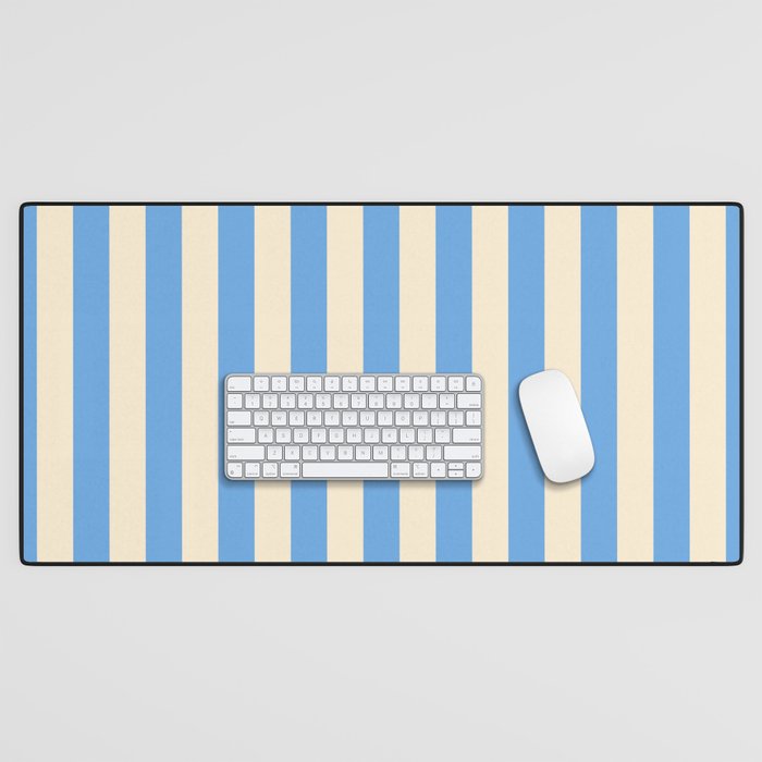 Retro Coastal Blue and White Stripes Desk Mat Gallery Image 1
