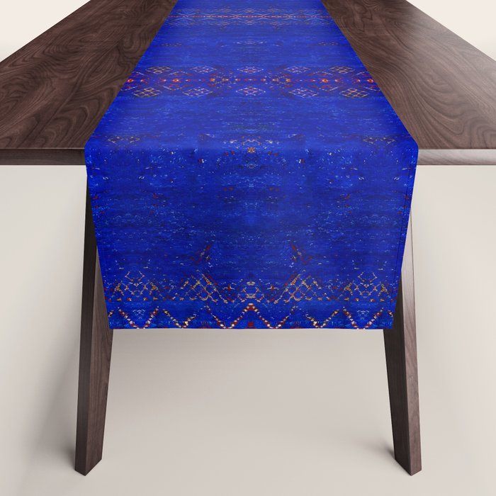 -A5- Royal Calm Blue Bohemian Moroccan Artwork. Table Runner Gallery Image 1