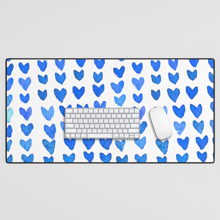 Brush stroke hearts - blue Desk Mat Gallery Image 1