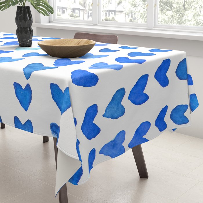 Brush stroke hearts - blue Tablecloth Gallery Image 3