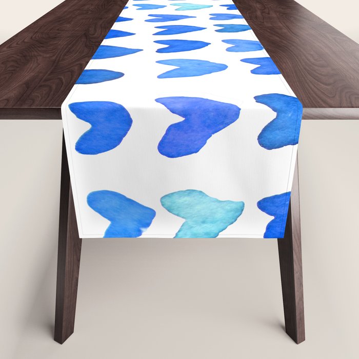 Brush stroke hearts - blue Table Runner Gallery Image 1