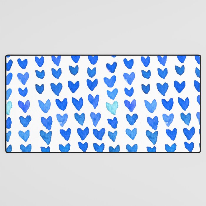 Brush stroke hearts - blue Desk Mat Gallery Image 3