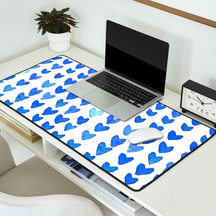 Brush stroke hearts - blue Desk Mat Gallery Image 2