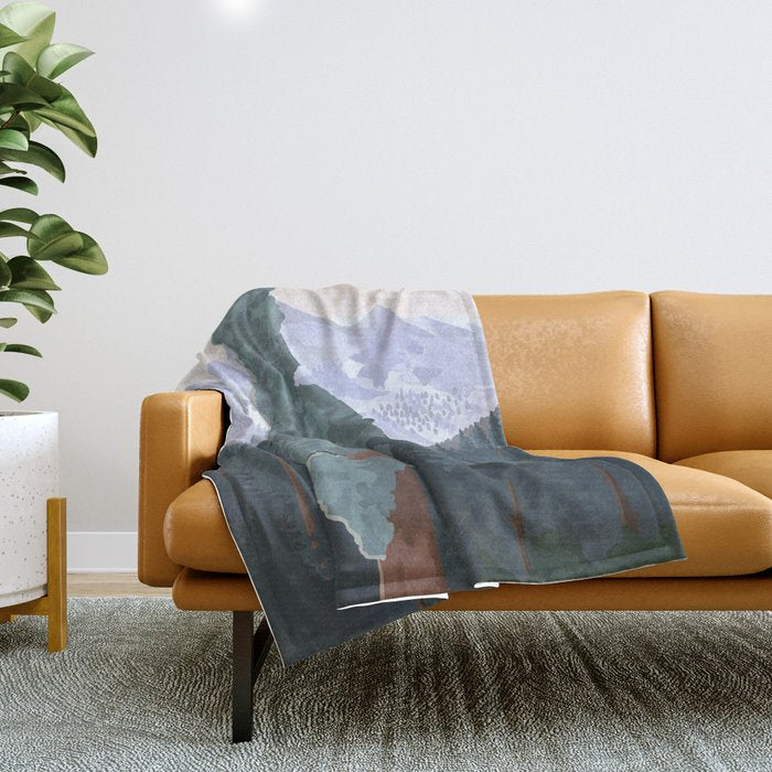 Sequoia National Park, California, Redwood Tree Forest, Vintage Style Poster Throw Blanket Gallery Image 1