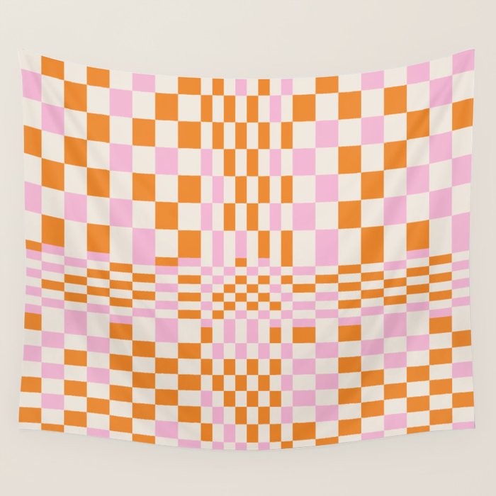 Happy Colorful Checkered Pattern  Wall Tapestry Gallery Image 4