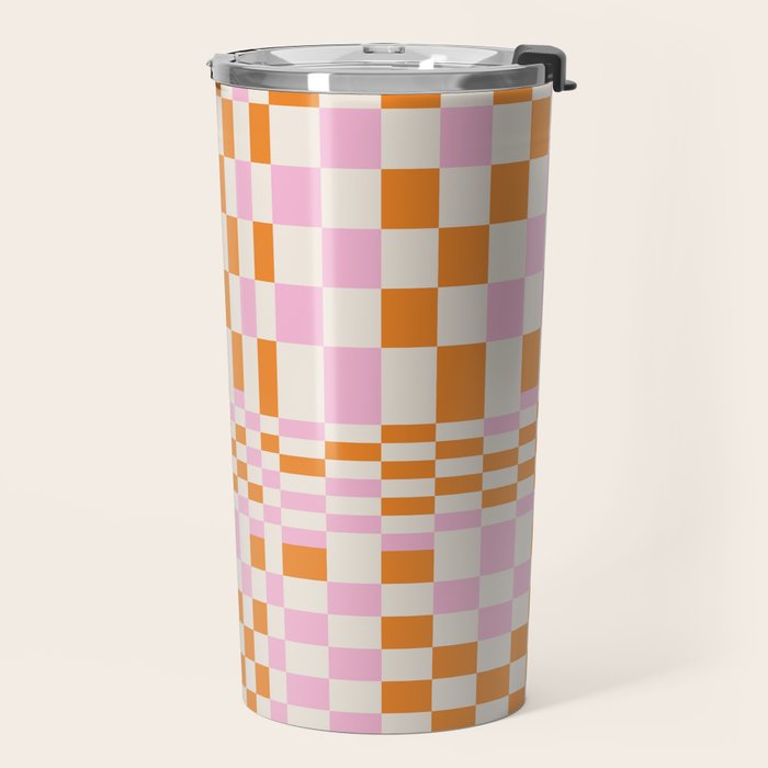 Happy Colorful Checkered Pattern  Travel Mug Gallery Image 2
