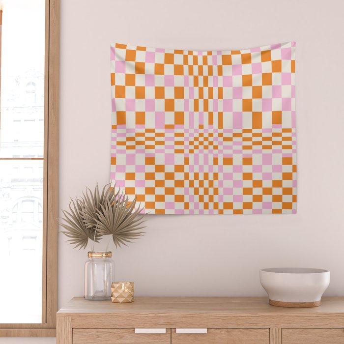 Happy Colorful Checkered Pattern  Wall Tapestry Gallery Image 2