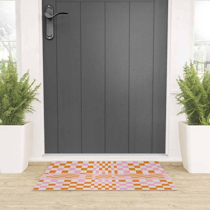 Happy Colorful Checkered Pattern  Welcome Mat Gallery Image 3