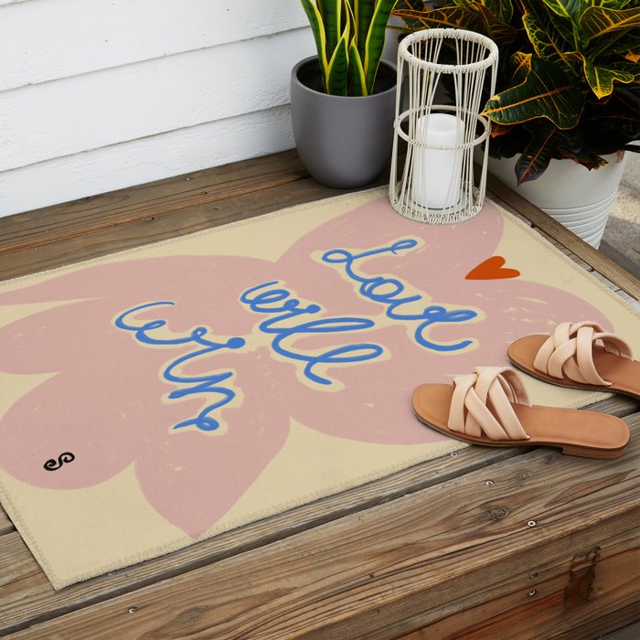 LOVE WILL WIN Outdoor Rug Gallery Image 2