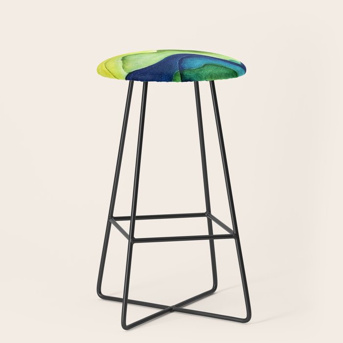 Abstract in Yellow, Green and Blue Stool Gallery Image 1