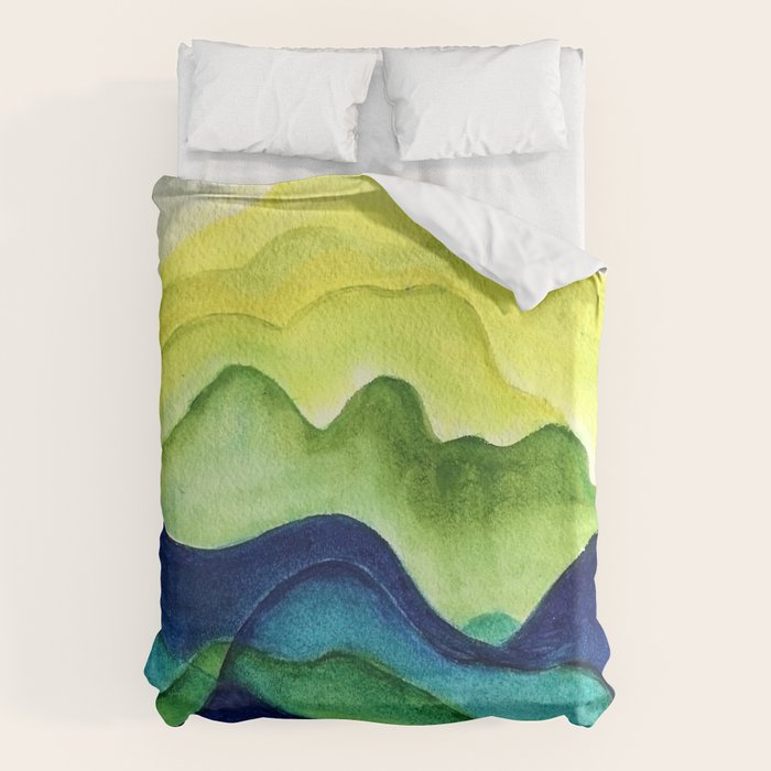 Abstract in Yellow, Green and Blue Duvet Cover Gallery Image 1