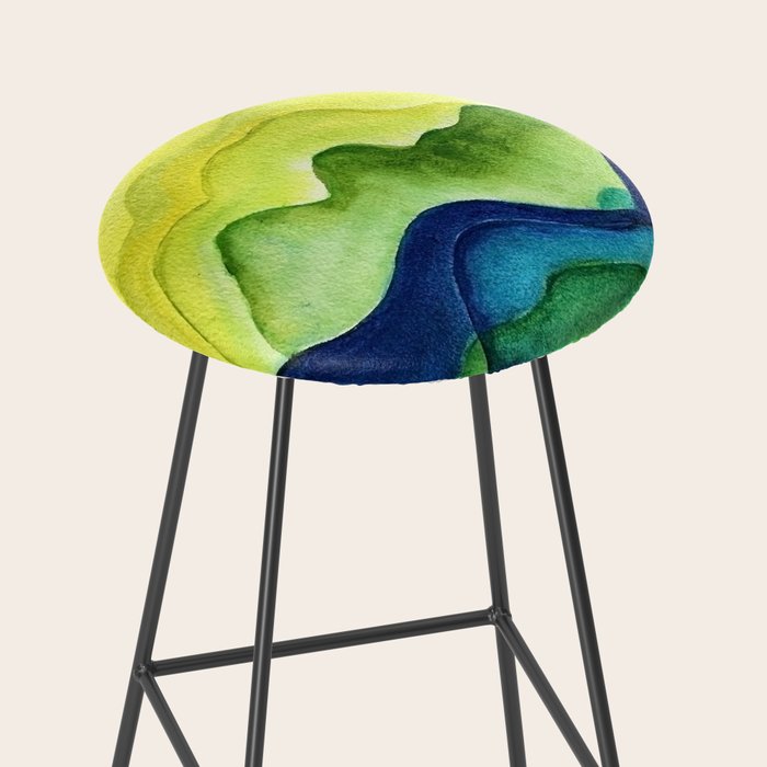 Abstract in Yellow, Green and Blue Stool Gallery Image 2