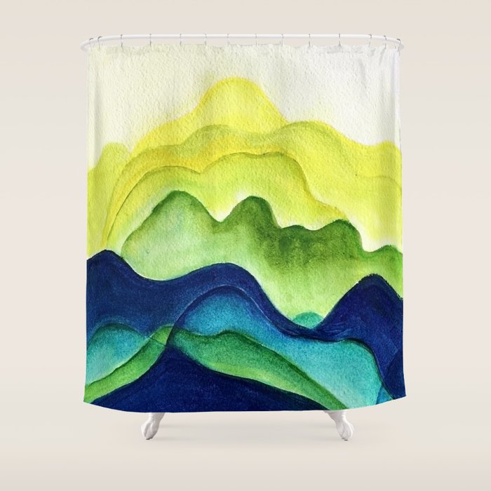 Abstract in Yellow, Green and Blue Shower Curtain Gallery Image 1