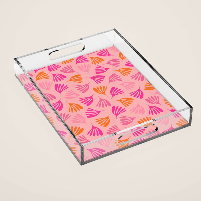 Hot Pink and Orange Wispy Leaves Modern Botanical Abstract Pattern Acrylic Tray Gallery Image 1