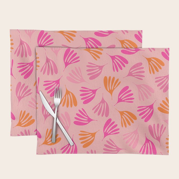 Hot Pink and Orange Wispy Leaves Modern Botanical Abstract Pattern Placemat Gallery Image 1