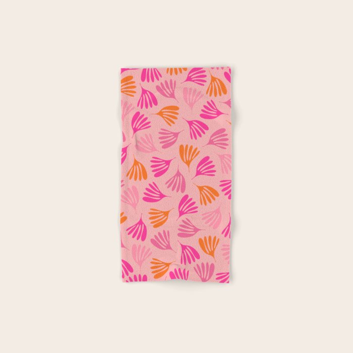 Hot Pink and Orange Wispy Leaves Modern Botanical Abstract Pattern Bath Towel Gallery Image 1