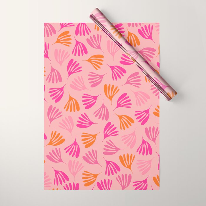 Hot Pink and Orange Wispy Leaves Modern Botanical Abstract Pattern Wrapping Paper Gallery Image 1