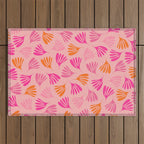 Hot Pink and Orange Wispy Leaves Modern Botanical Abstract Pattern Outdoor Rug Gallery Image 1