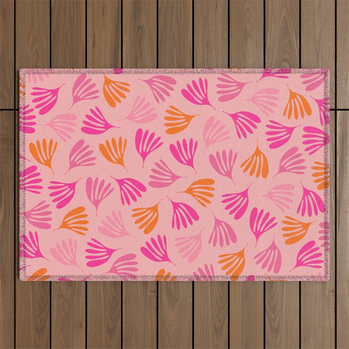 Hot Pink and Orange Wispy Leaves Modern Botanical Abstract Pattern Outdoor Rug Gallery Image 1