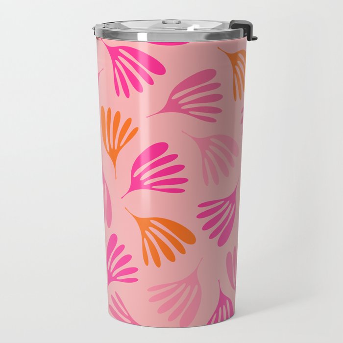 Hot Pink and Orange Wispy Leaves Modern Botanical Abstract Pattern Travel Mug Gallery Image 2