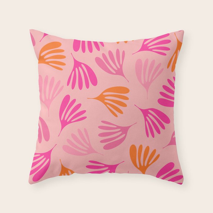 Hot Pink and Orange Wispy Leaves Modern Botanical Abstract Pattern Throw Pillow Gallery Image 6