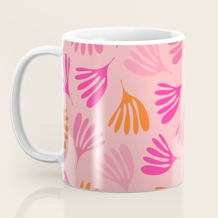 Hot Pink and Orange Wispy Leaves Modern Botanical Abstract Pattern Coffee Mug Gallery Image 3