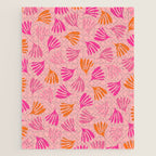 Hot Pink and Orange Wispy Leaves Modern Botanical Abstract Pattern Jigsaw Puzzle Gallery Image 1